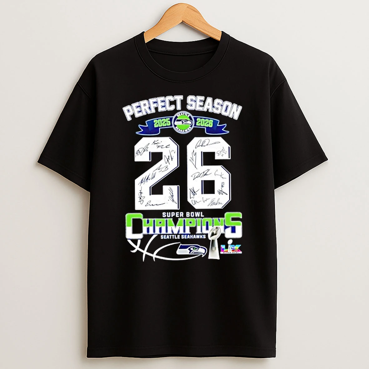 Seattle Seahawks Perfect Season 2026 Super Bowl Lx Champions T Shirt