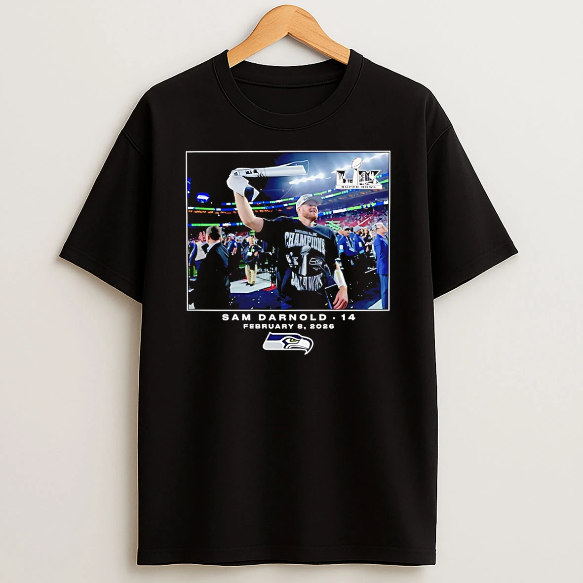 Seattle Seahawks Sam Darnold Nfl Flash Features Super Bowl Lx Champions T Shirt