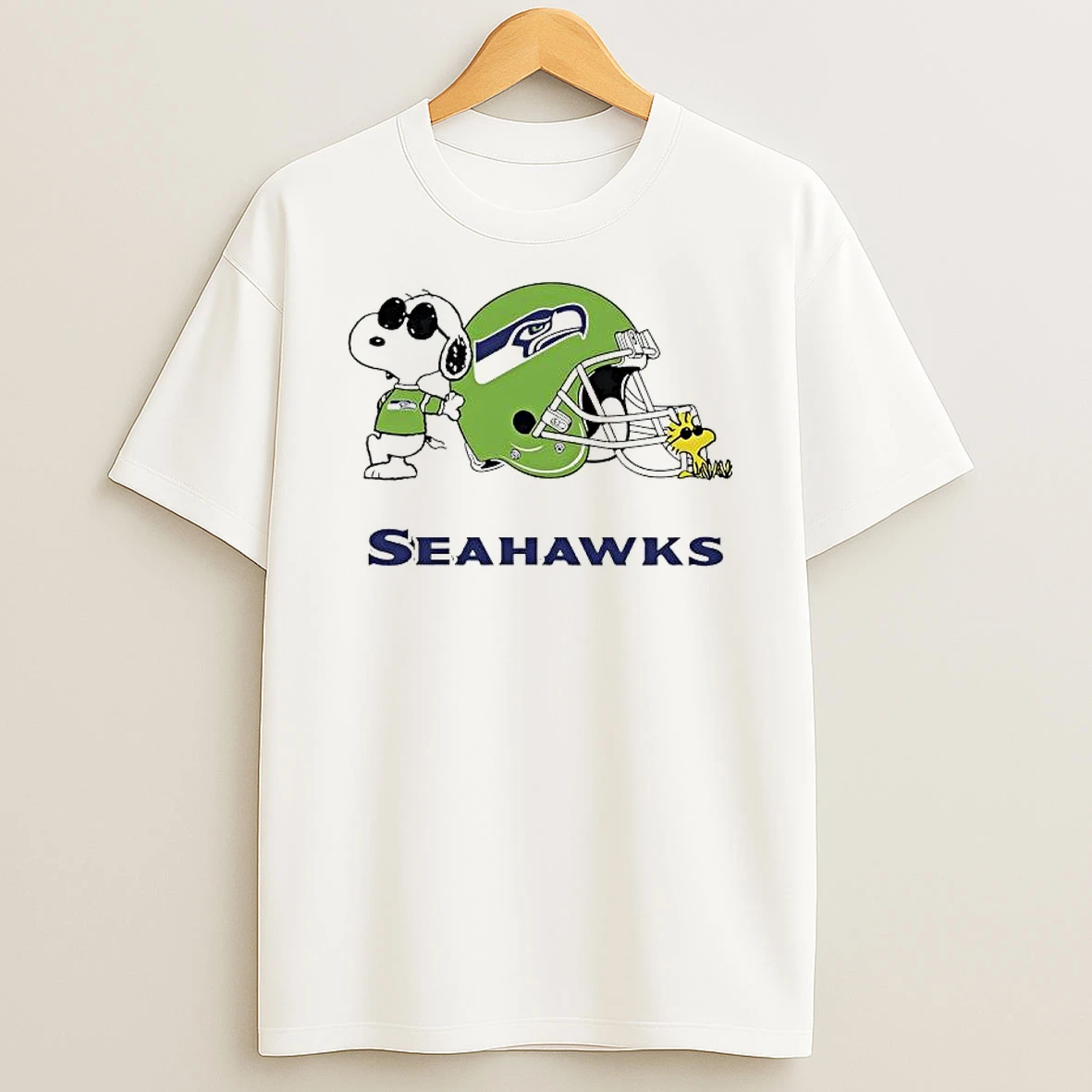 Seattle Seahawks Snoopy And Woodstock Football Helmet And Logo Graphic T Shirt