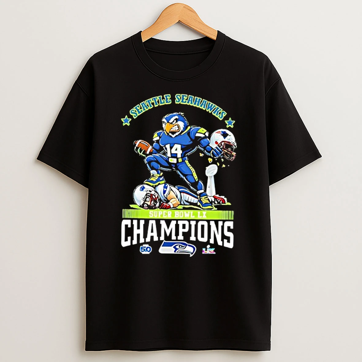 Seattle Seahawks Super Bow Lx Champions 2026 Mascot Logo T Shirt