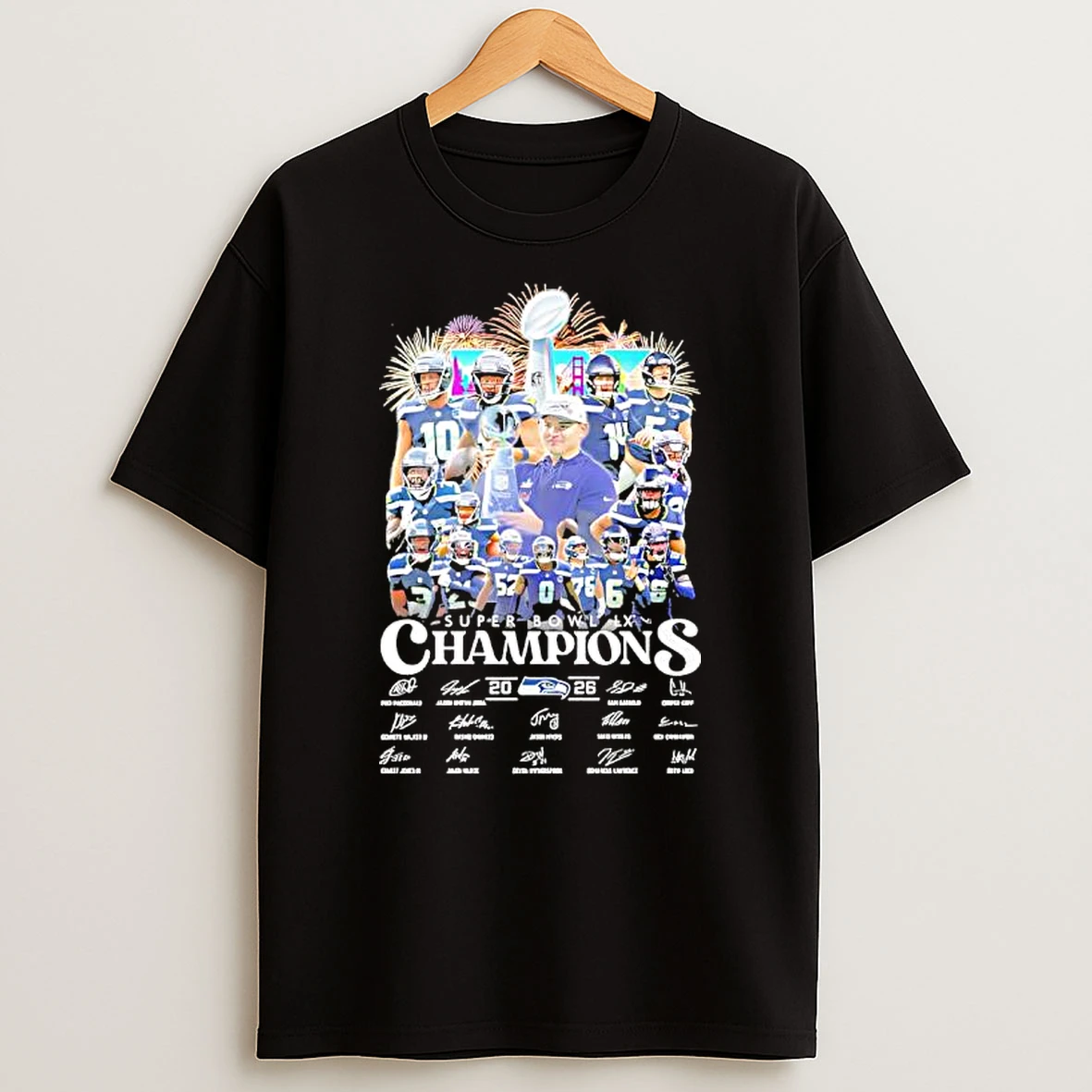 Seattle Seahawks Super Bowl 60 Champions Player And Coach Signatures T Shirt