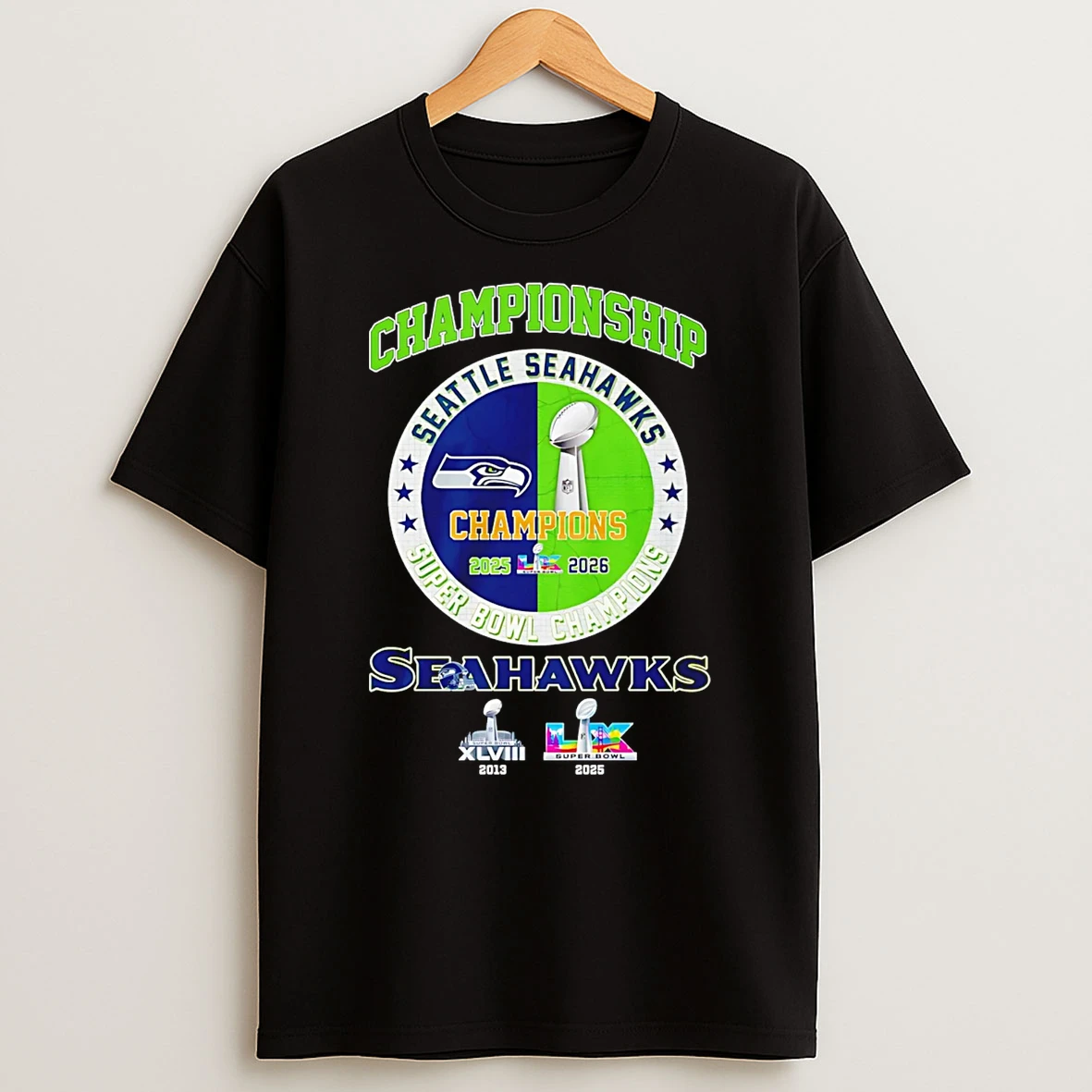 Seattle Seahawks Super Bowl Lx Champions 2025 2026 Logo T Shirt