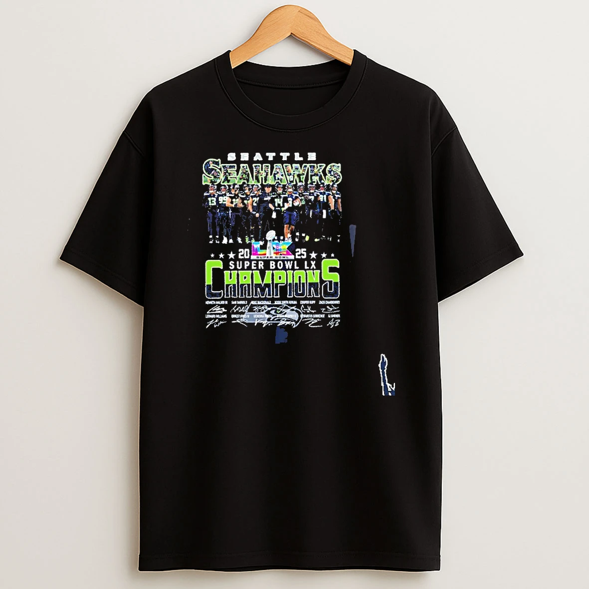 Seattle Seahawks Super Bowl Lx Champions 2025 Team Signatures T Shirt