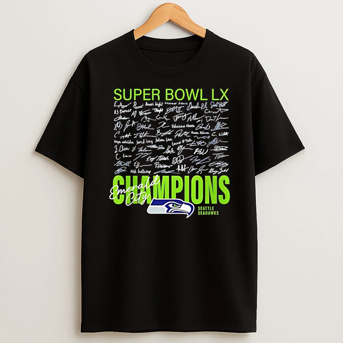 Seattle Seahawks Super Bowl Lx Champions Autograph Signing T Shirt