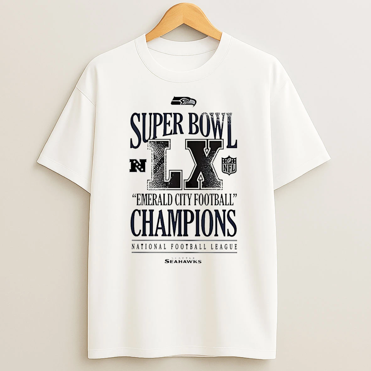 Seattle Seahawks Super Bowl Lx Champions Emerald City Football Logo T Shirt