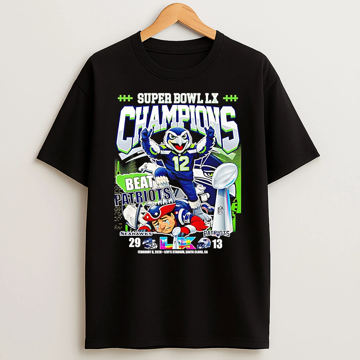 Seattle Seahawks Super Bowl Lx Champions Beat Patriots Funny T Shirt