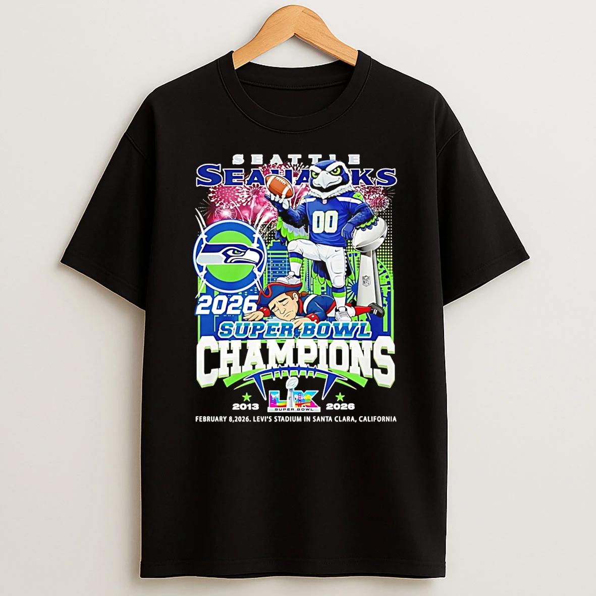 Seattle Seahawks Super Bowl Lx Champions Beat Patriots Mascot T Shirt