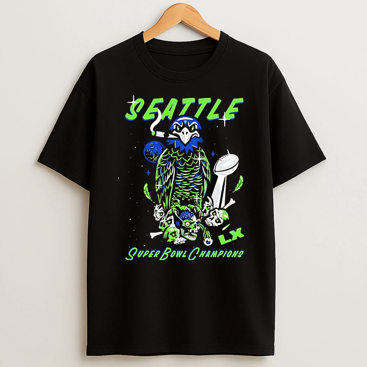 Seattle Seahawks Super Bowl Lx Champions Bird Smoking Paint T Shirt