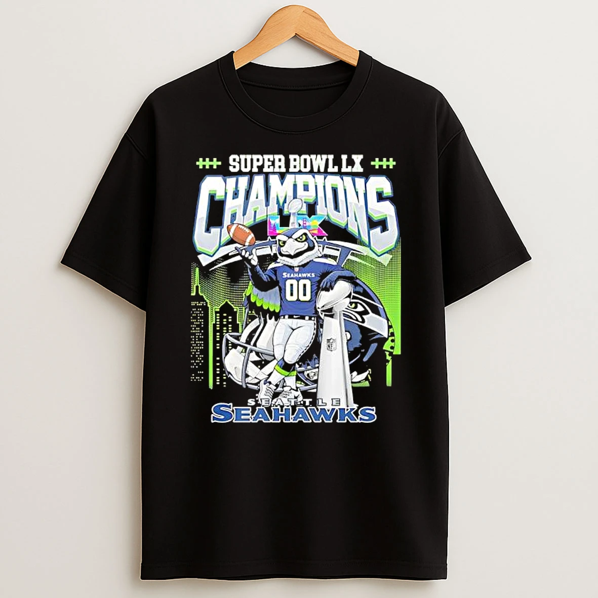 Seattle Seahawks Super Bowl Lx Champions Graphic Mascot Logo Cup T Shirt