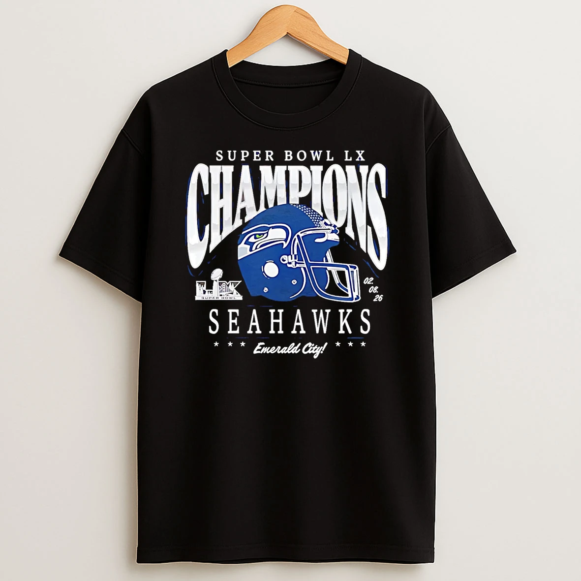 Seattle Seahawks Super Bowl Lx Champions Helmet Vintage T Shirt