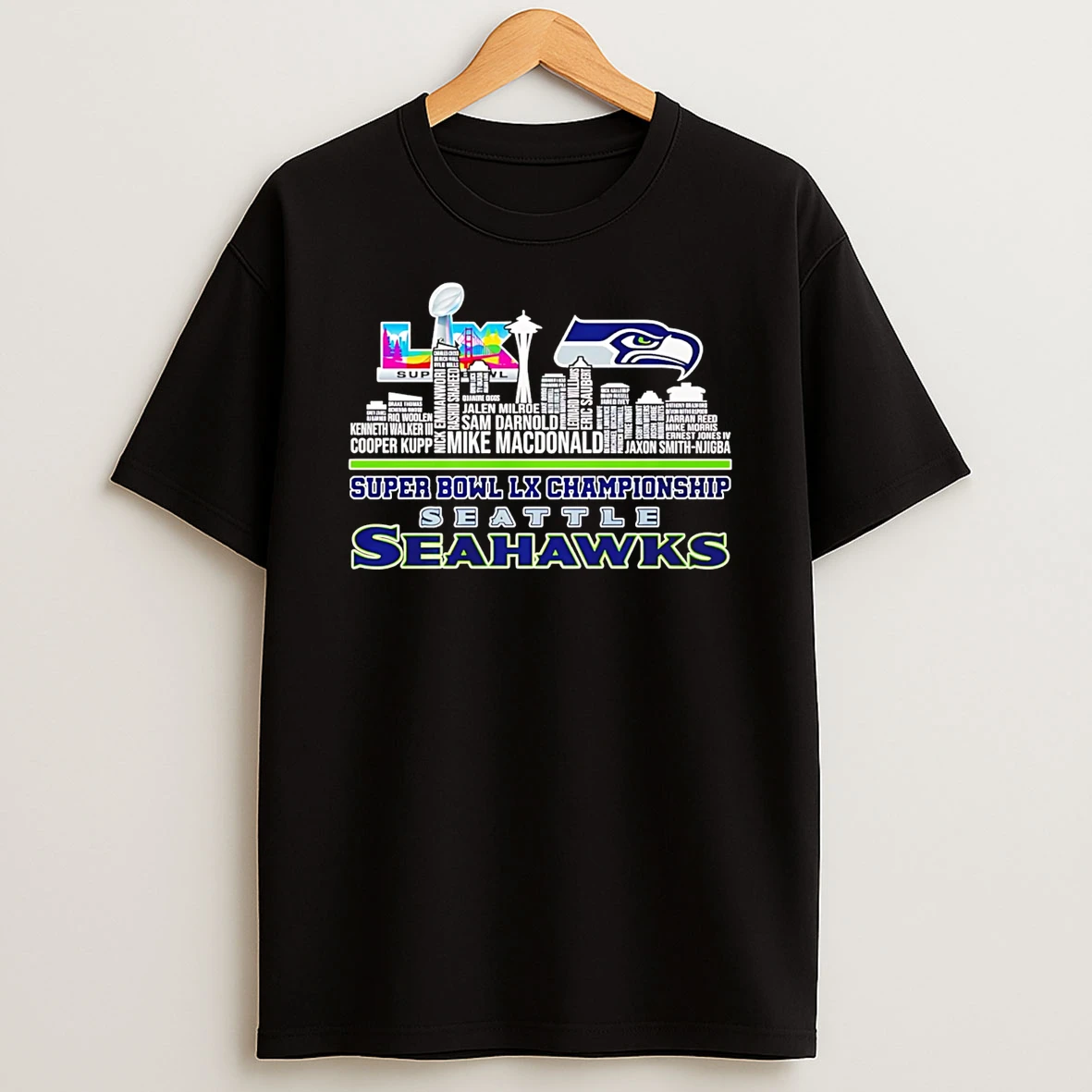 Seattle Seahawks Super Bowl Lx Champions Player Name Skyline T Shirt