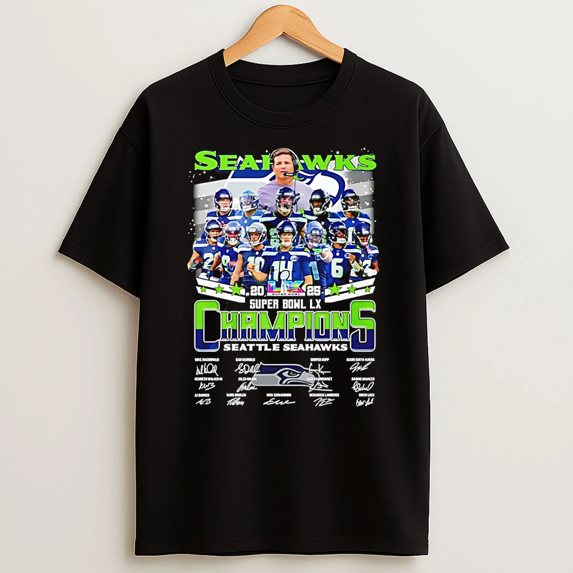 Seattle Seahawks Super Bowl Lx Champions Signatures T Shirt