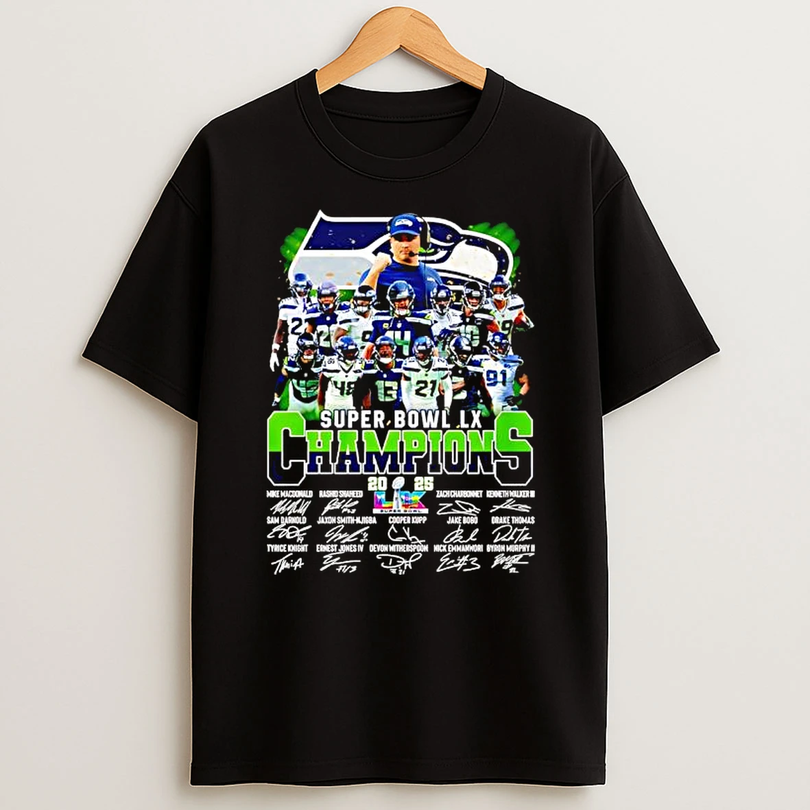Seattle Seahawks Super Bowl Lx Champions Signatures Team Graphic T Shirt