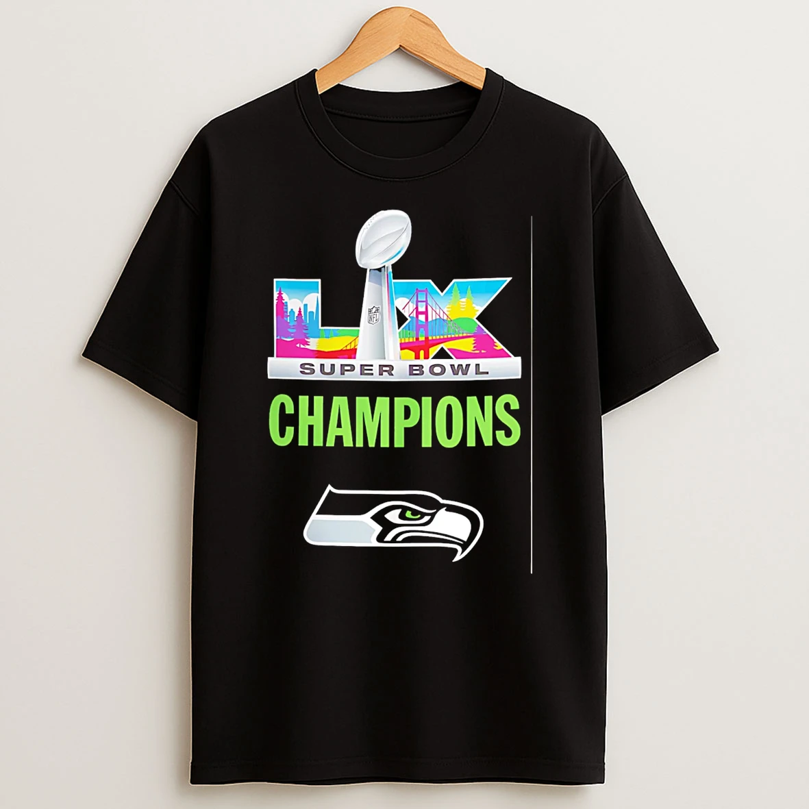 Seattle Seahawks Super Bowl Lx Champions Trophy Logo T Shirt