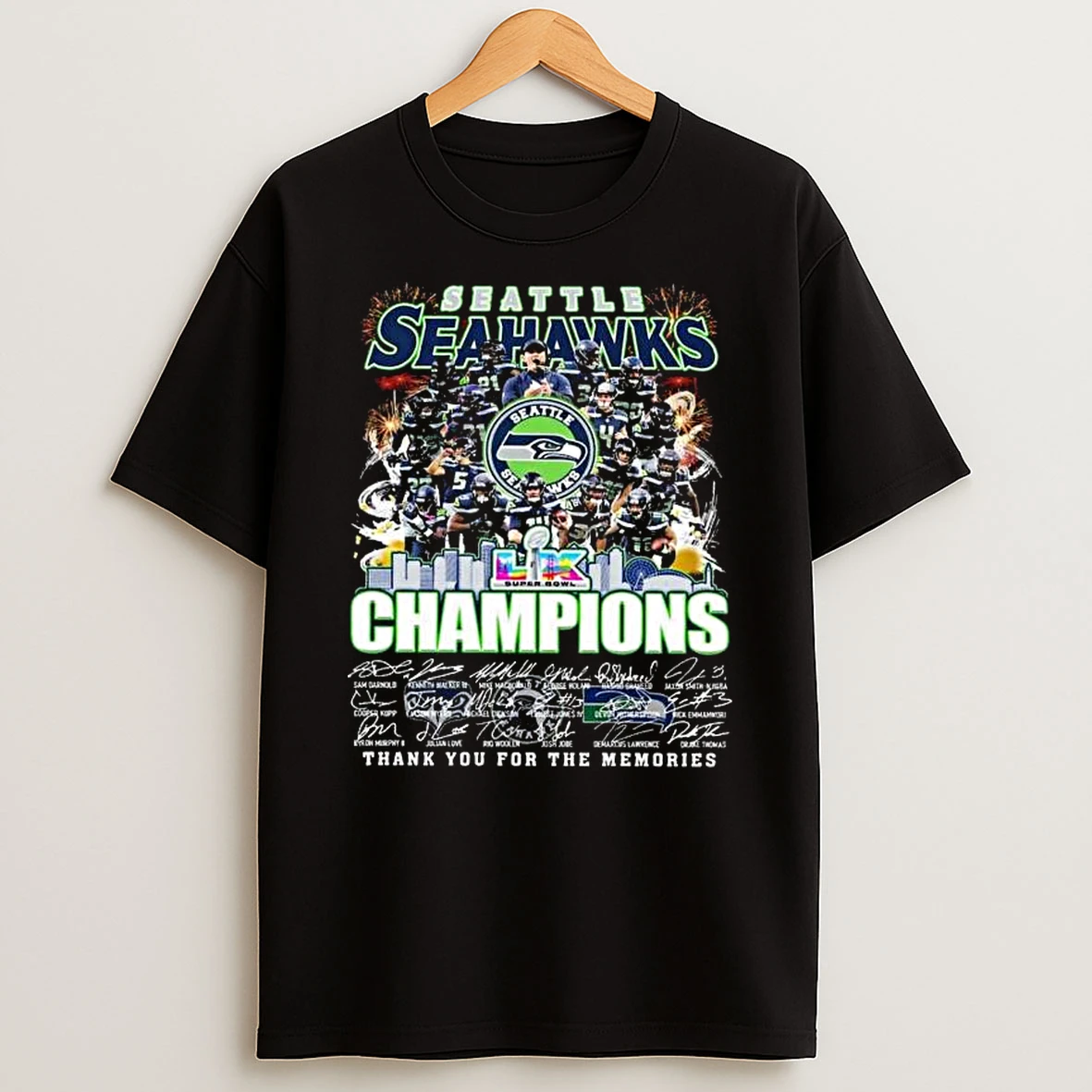 Seattle Seahawks Super Bowl Lx Champions Team Players Thank You For The Memories Signatures T Shirt