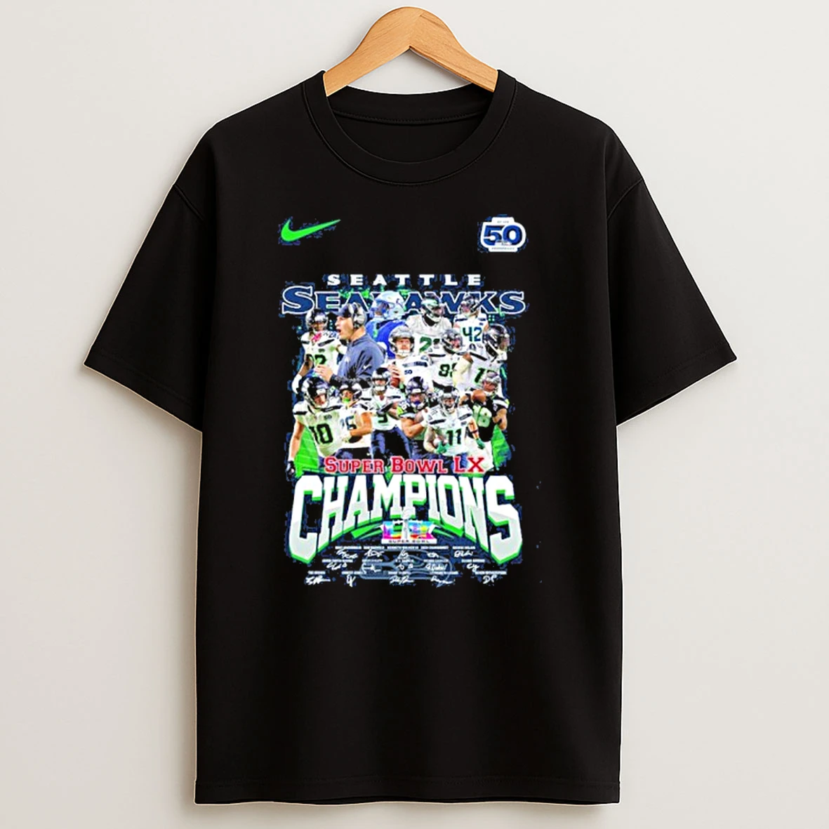 Seattle Seahawks Team Player Super Bowl Lix Champions Signature T Shirt
