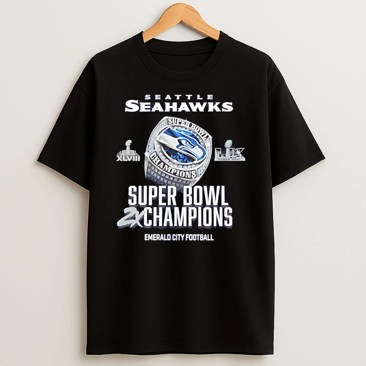Seattle Seahawks Two Time Super Bowl Champions Downtown Ring T Shirt