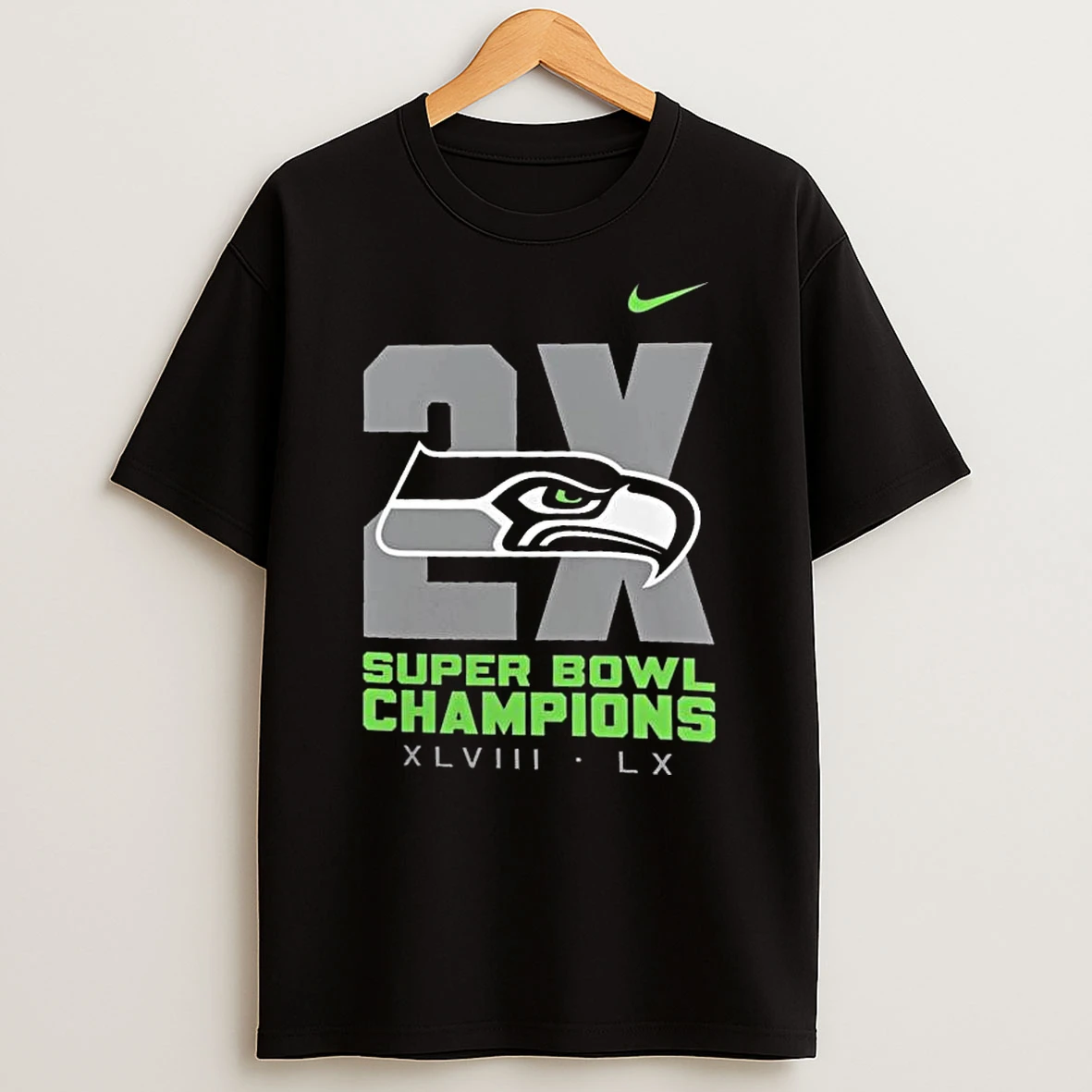 Seattle Seahawks Two Time Super Bowl Champions Multi Champs T Shirt