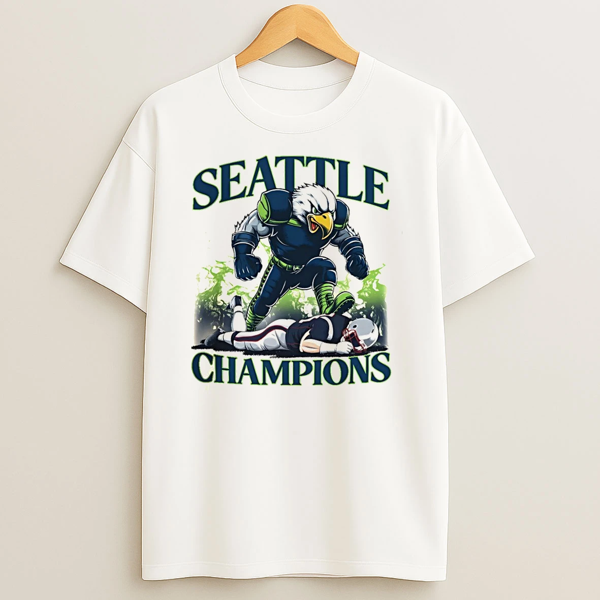 Seattle Seahawks Beat New England Patriots Football Mascot Super Bowl Champions Vintage T Shirt