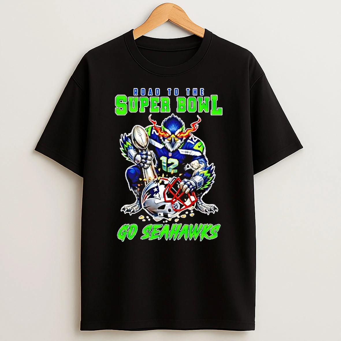 Seattle Seahawks Defeat New England Patriots Mascot Road To The Super Bowl Go Seahawks T Shirt