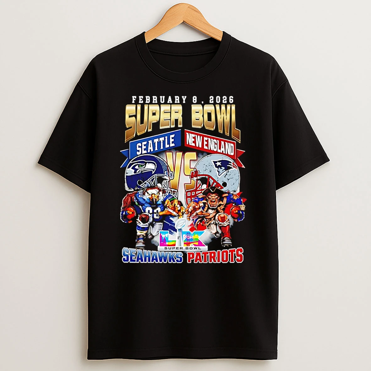 Seattle Seahawks Vs New England Patriots 2026 Super Bowl Lx Showdown T Shirt