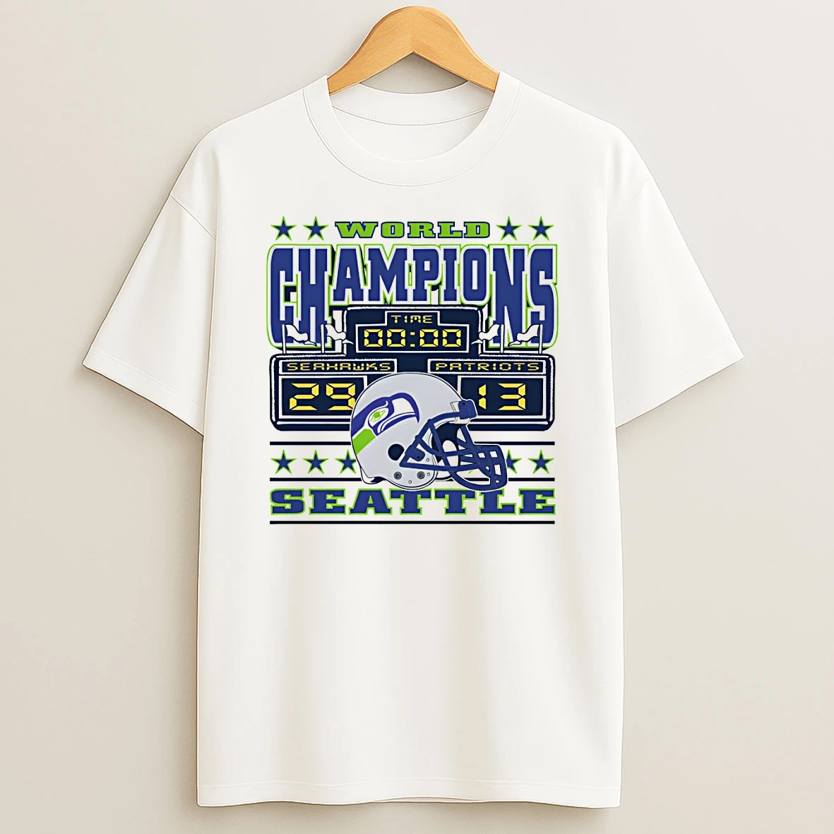Seattle Seahawks Vs New England Score 29 13 World Champions T Shirt