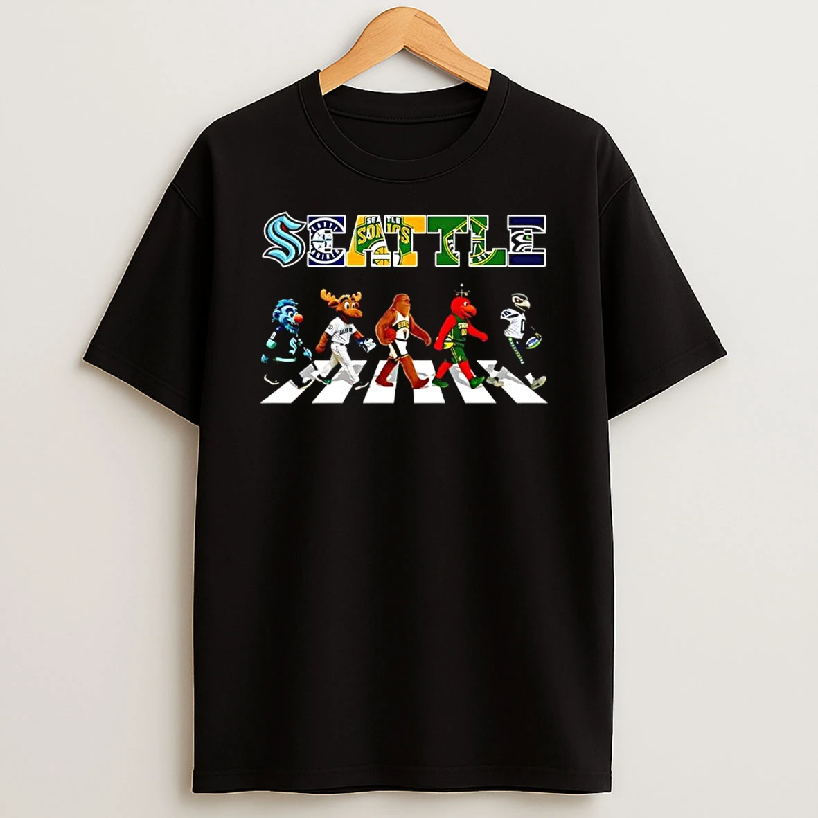 Seattle Sports Teams Blitz Mariner Moose Squatch Boomer Rhino Mascots T Shirt