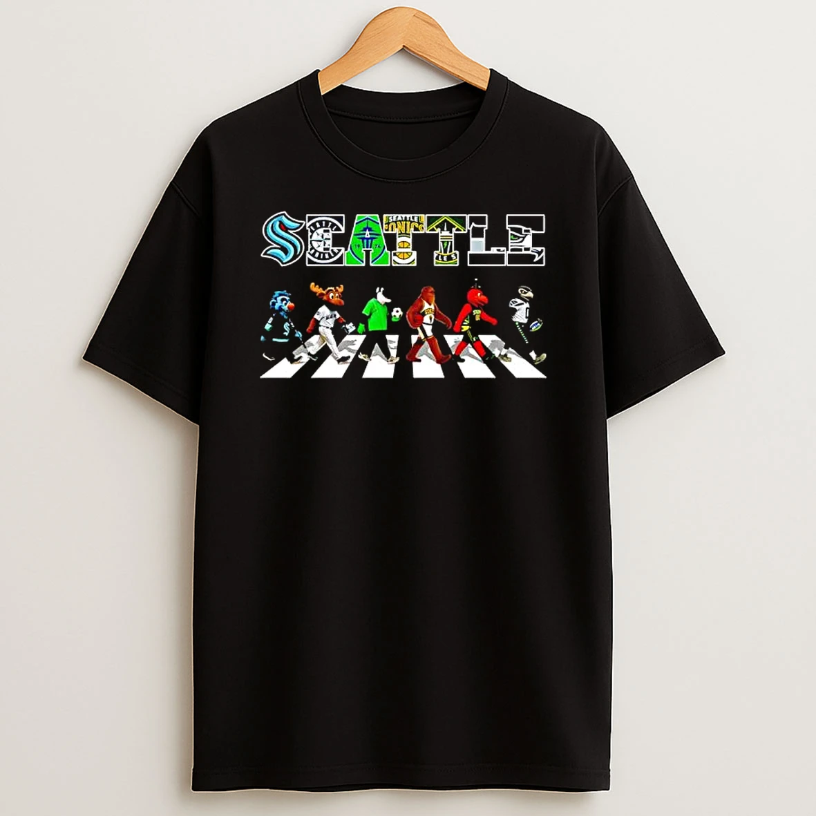 Seattle Sports Teams Mascots Crossing Abbey Road T Shirt