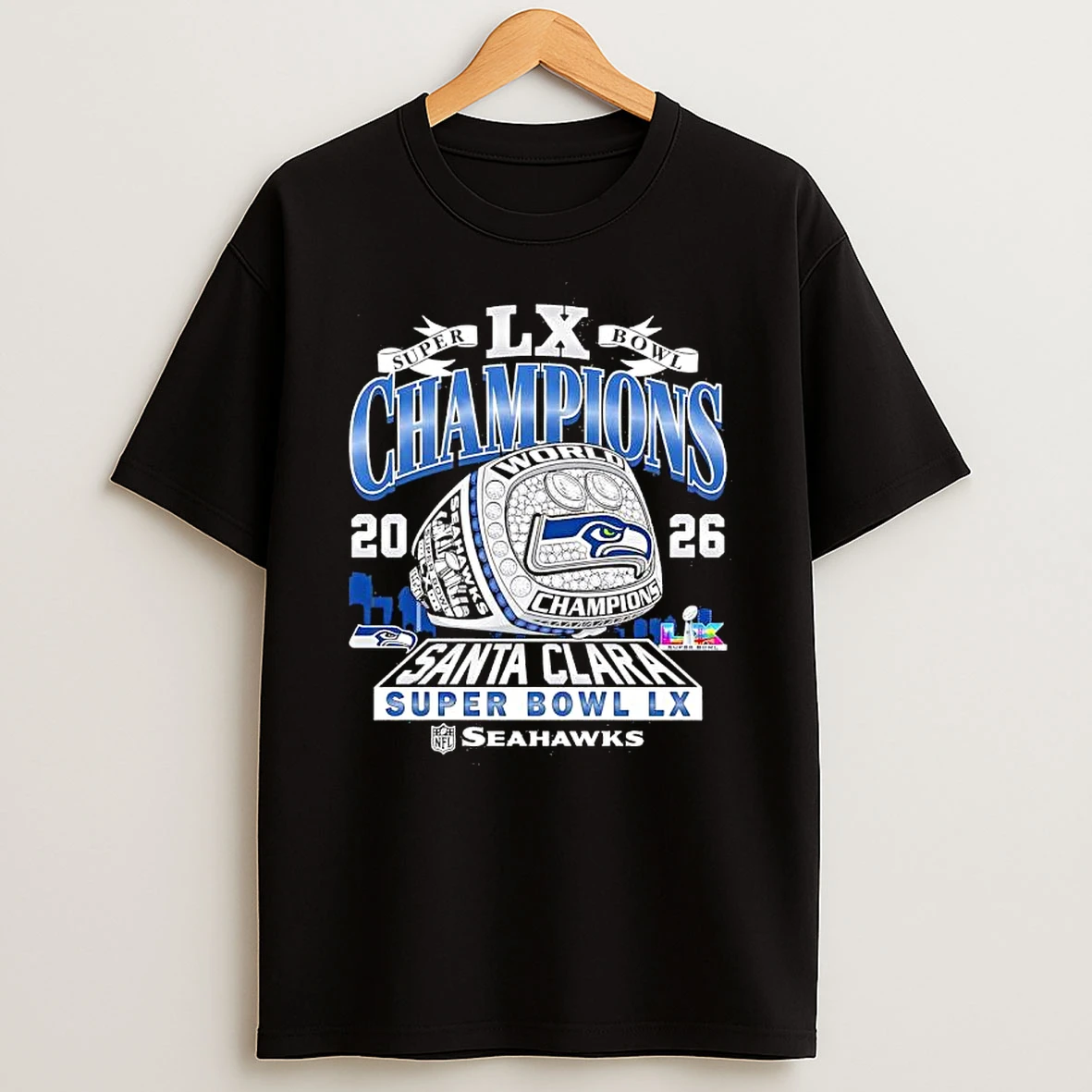Seehawks Champions Football Super Bowl Lx 2026 Santa Clara Rings T Shirt
