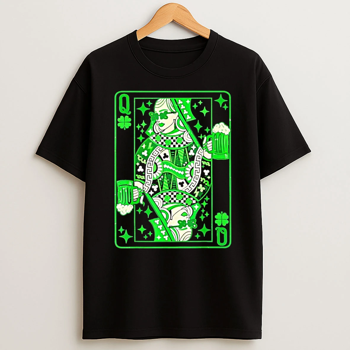 Shamrock Queen Playing Card Saint Patricks Day T Shirt