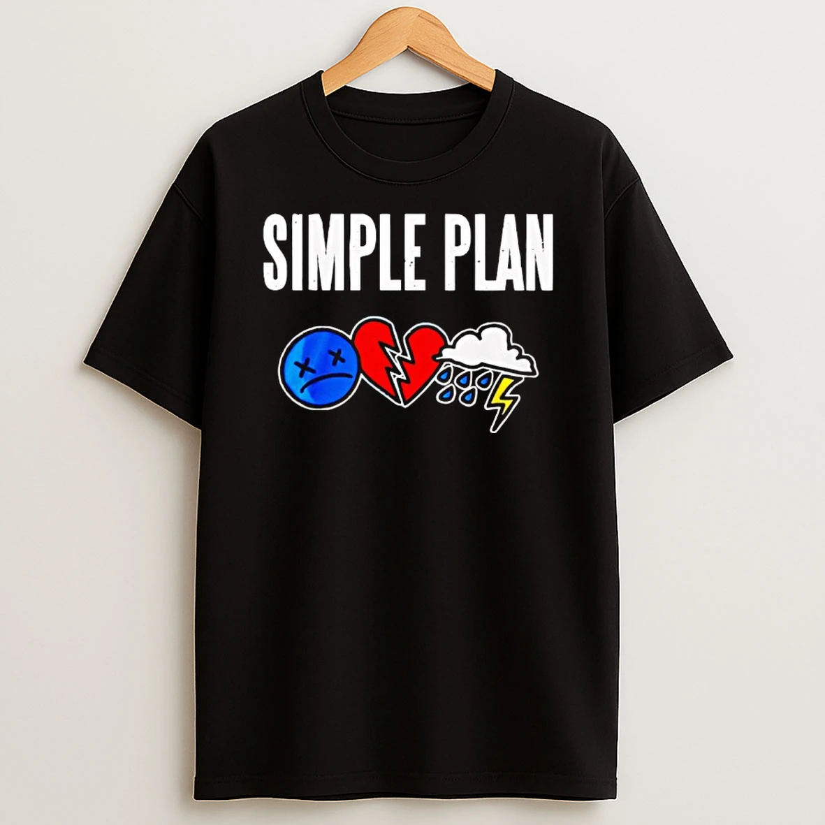 Simple Plan Tour 2026 Emojis Sad Face Broken Heart Storm Cloud T Shirt