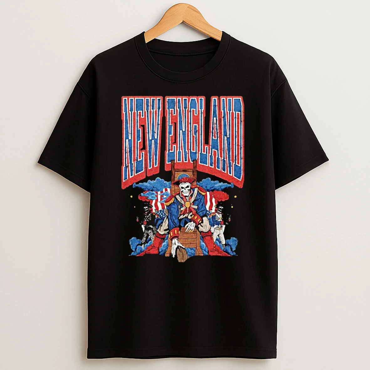 Skeleton Pirates New England Patriots Football American Flag Vintage T Shirt