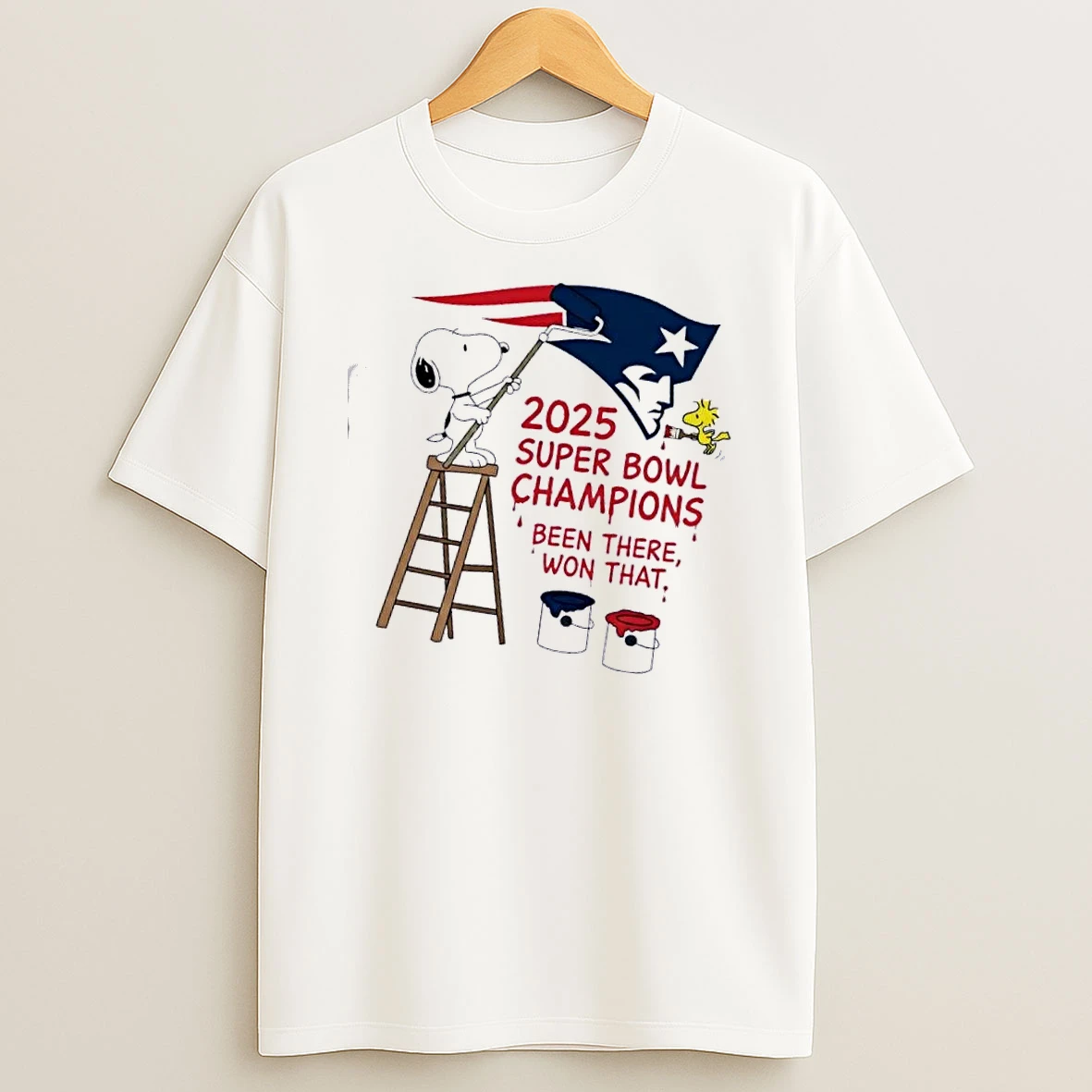 Snoopy And Woodstock Drawing New England Patriots 2025 Super Bowl Champions Been There Won That T Shirt