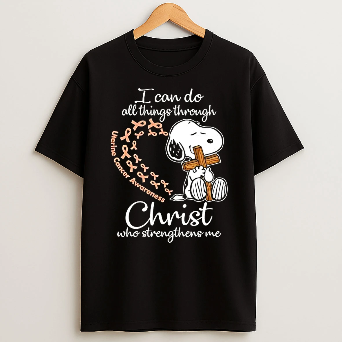 Snoopy Hug Cross I Can Do All Things Through Christ Who Strengthens Me T Shirt