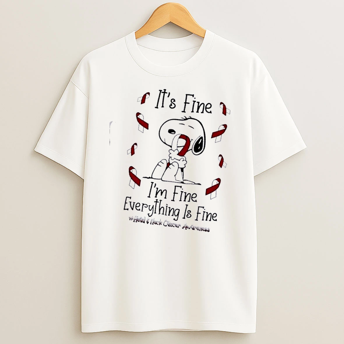 Snoopy Its Fine Im Fine Everything Is Fine Head And Neck Cancer Awareness T Shirt