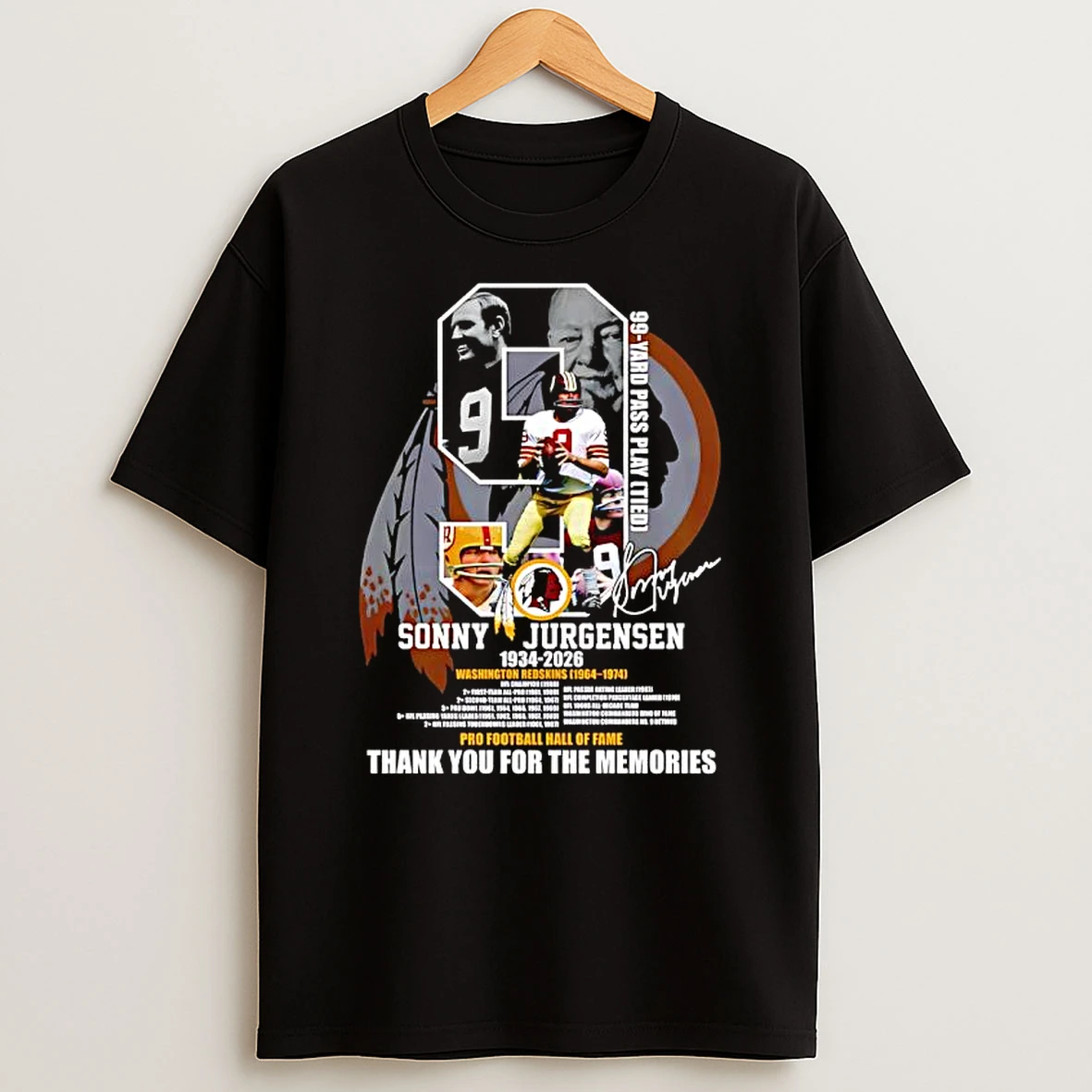 Sonny Jurgensen Washington Redskins 1934 2026 Legendary Signature Memories T Shirt