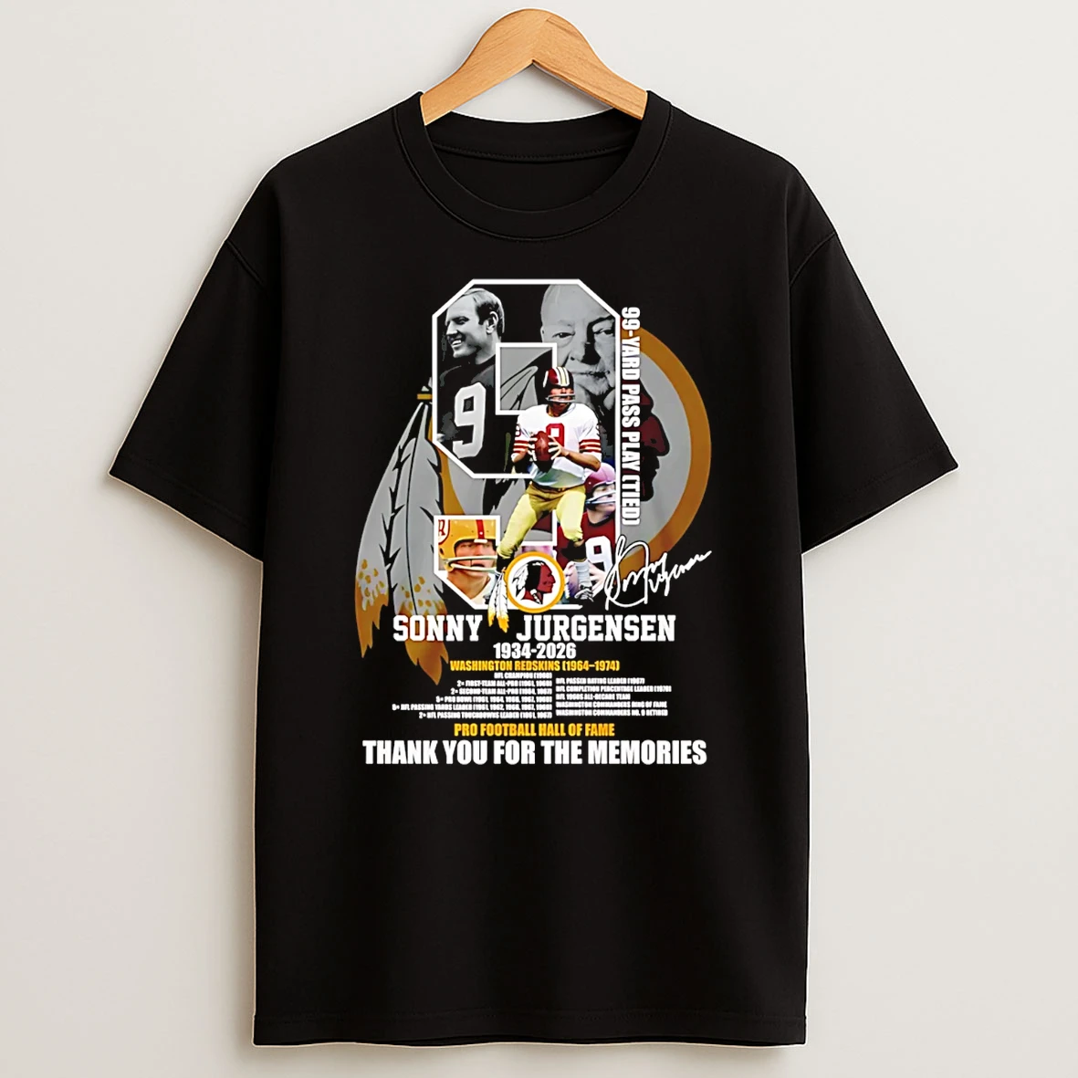 Sonny Jurgensen Washington Redskins Thank You For The Memories T Shirt