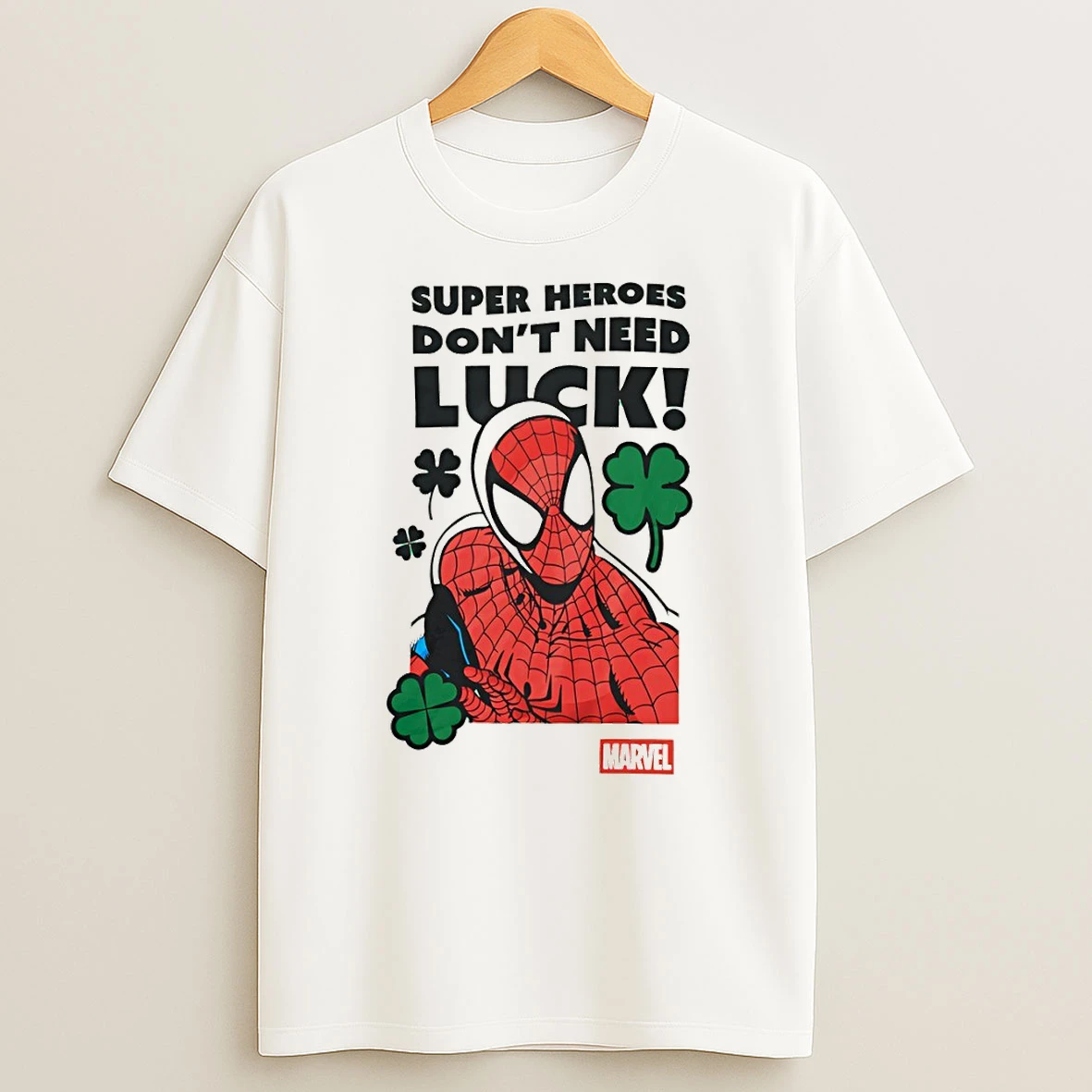Spider Man Super Heroes Dont Need Luck Marvel Shamrock St Patrick Day T Shirt