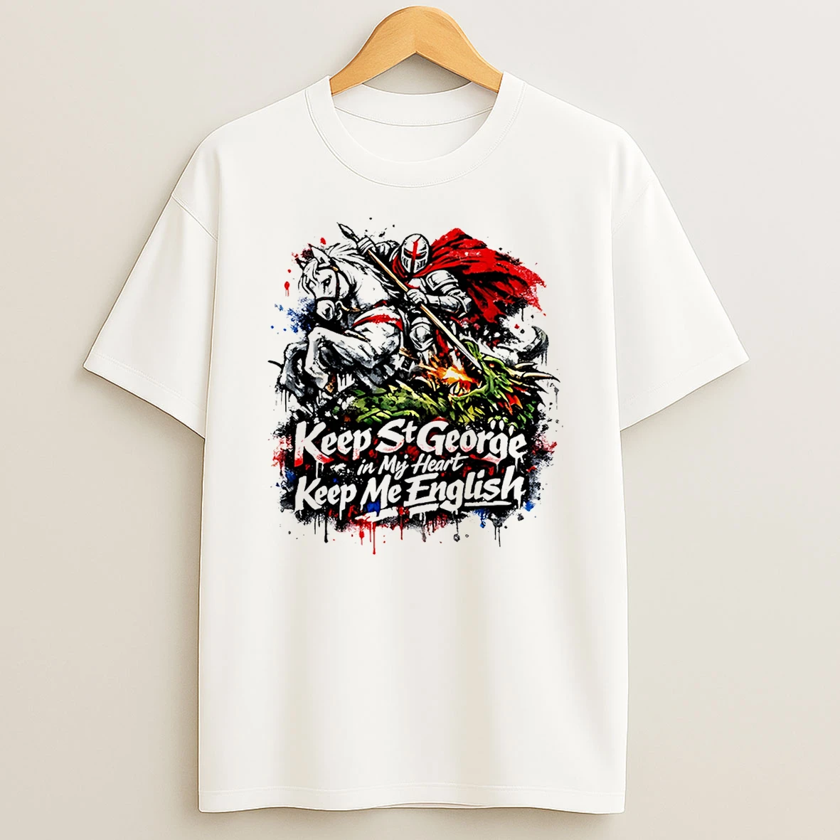 St George Slaying Dragon Paint Effect T Shirt