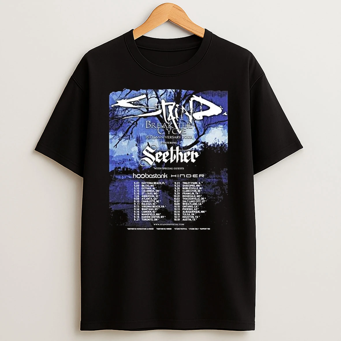 Staind Break The Cycle 25th Anniversary Tour North America City Dates T Shirt