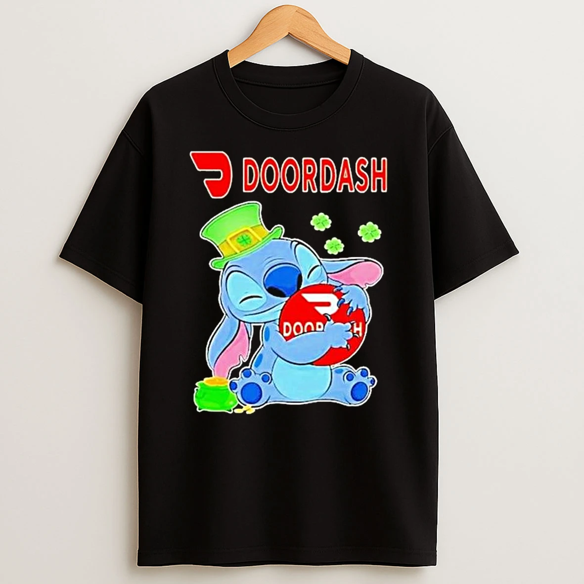 Stitch Hug Doordash Logo St Patricks Day T Shirt