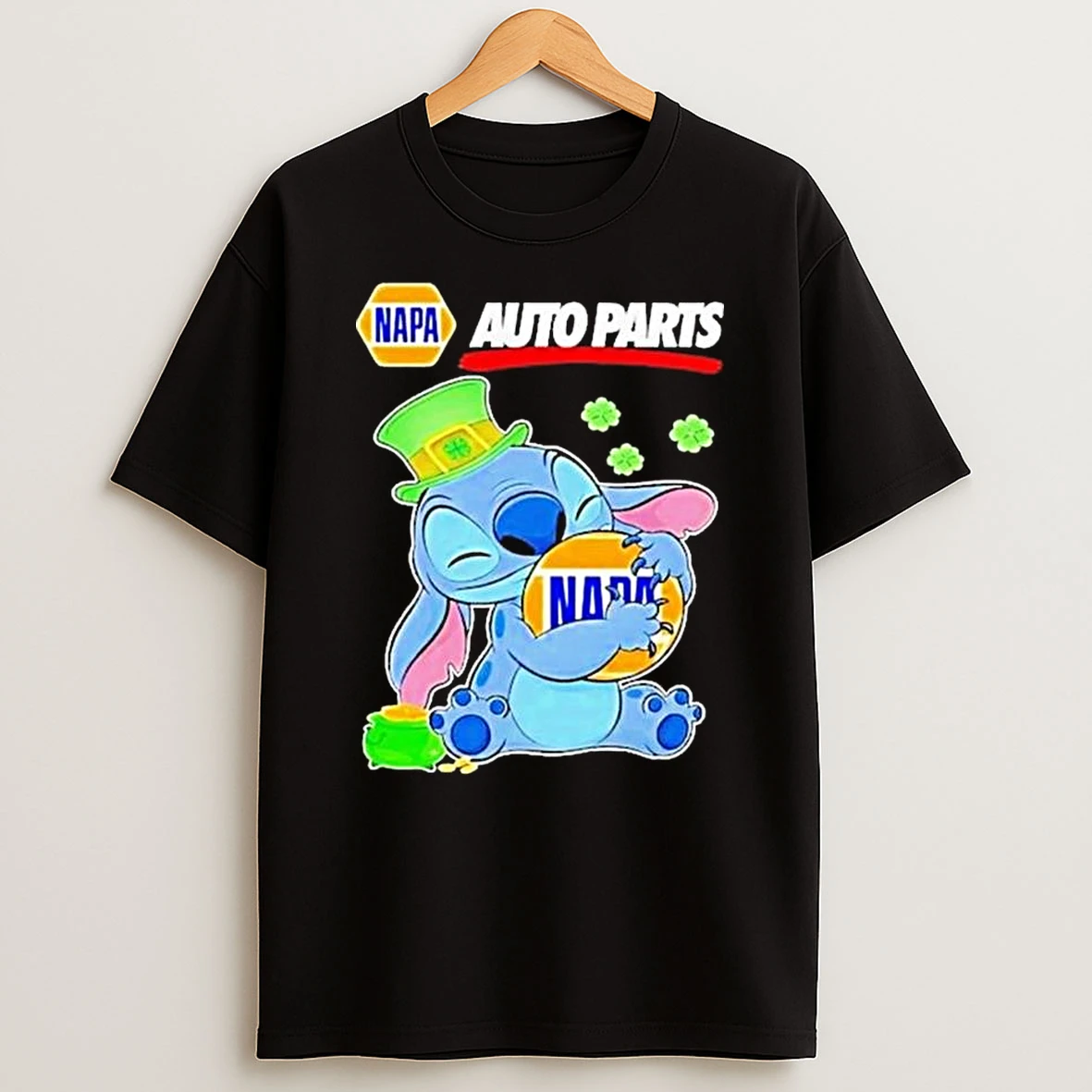 Stitch Hug Napa Auto Parts Logo St Patricks Day T Shirt