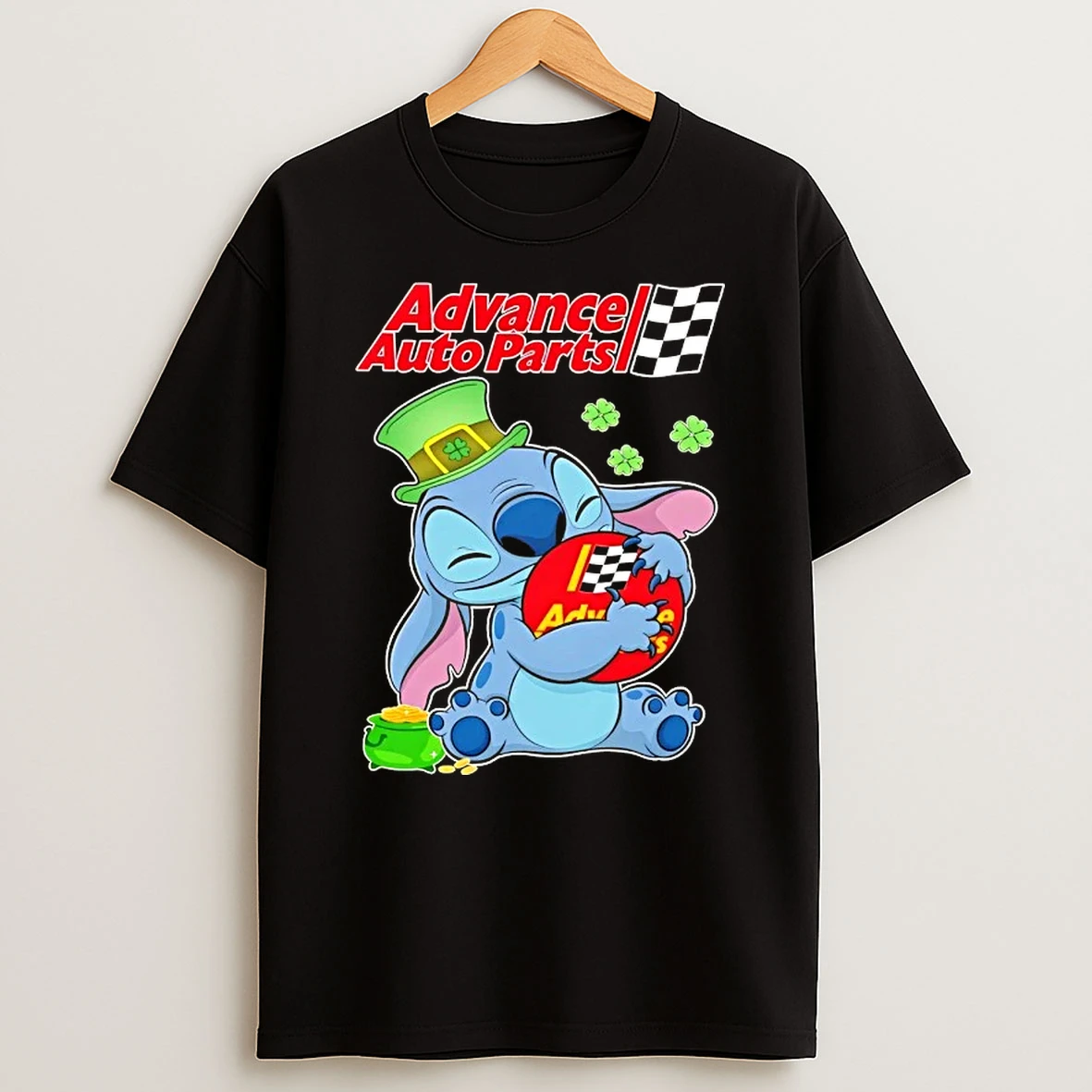 Stitch Hug Advance Auto Parts Logo Happy St Patricks Day T Shirt