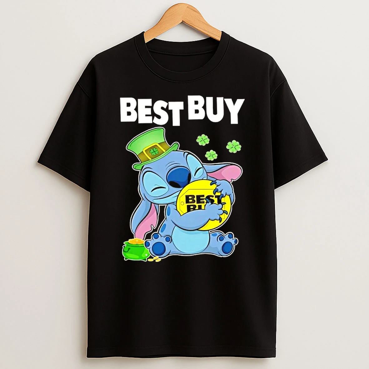 Stitch Hug Best Buy Logo Happy St Patricks Day T Shirt