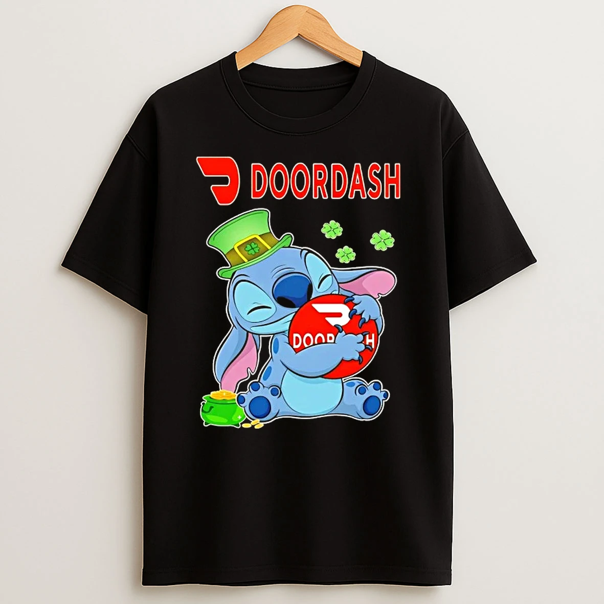 Stitch Hug Doordash Logo Happy St Patricks Day T Shirt