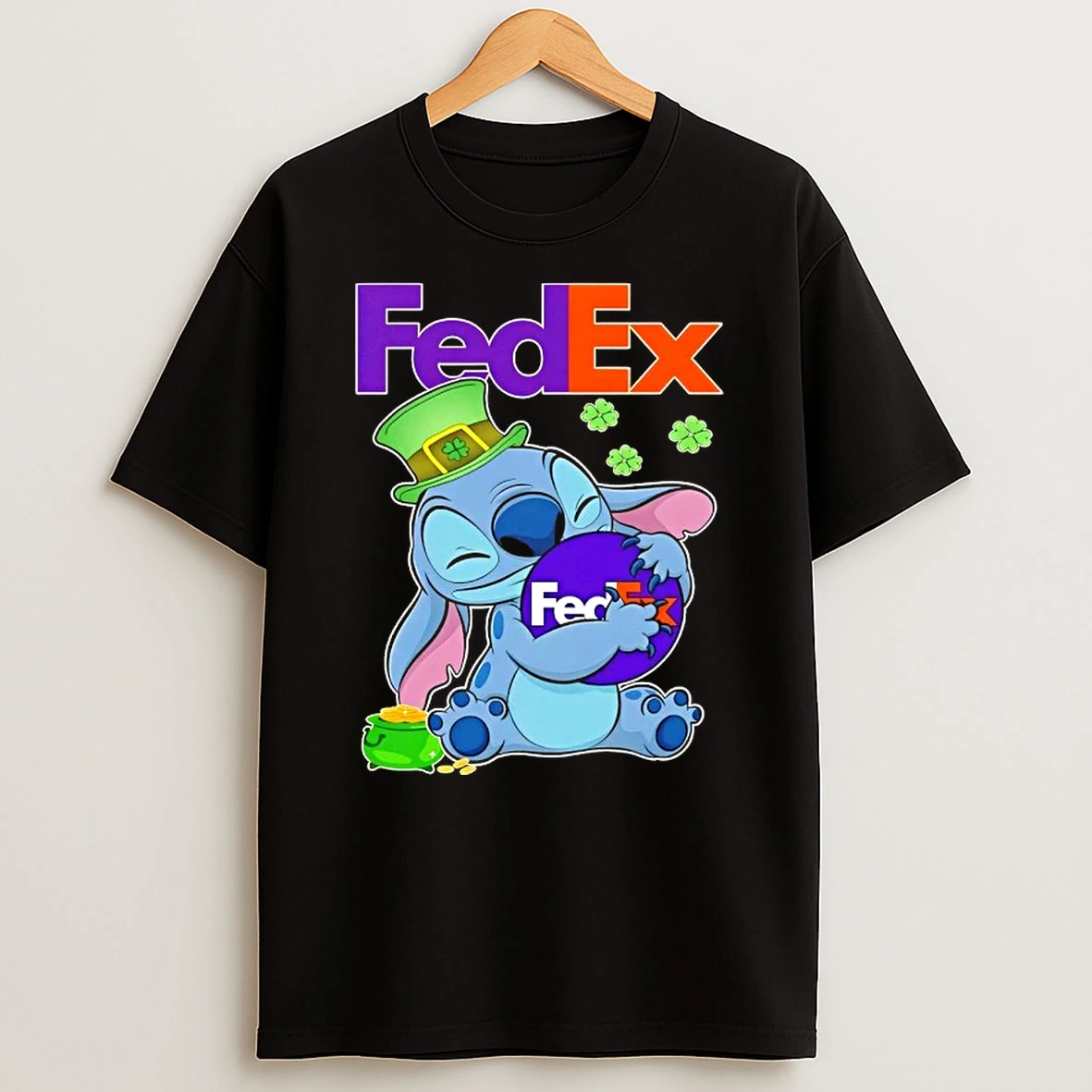 Stitch Hug Fedex Logo Happy St Patricks Day T Shirt