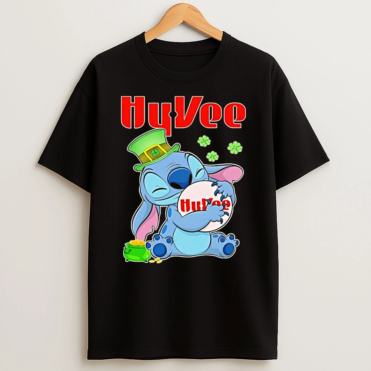 Stitch Hug Hyvee Logo Happy St Patricks Day T Shirt