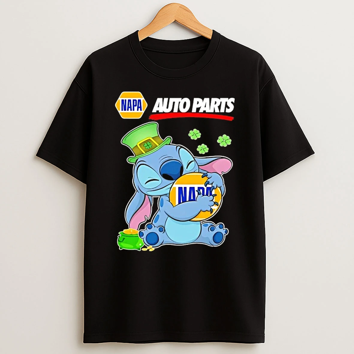 Stitch Hug Napa Auto Parts Logo Happy St Patricks Day T Shirt