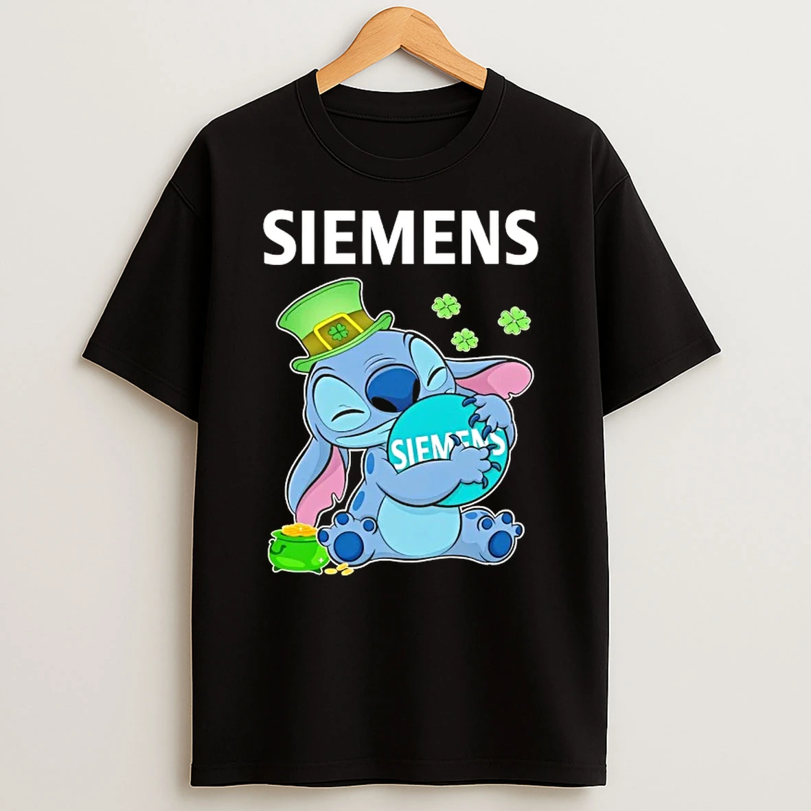 Stitch Hug Siemens Logo Happy St Patricks Day T Shirt