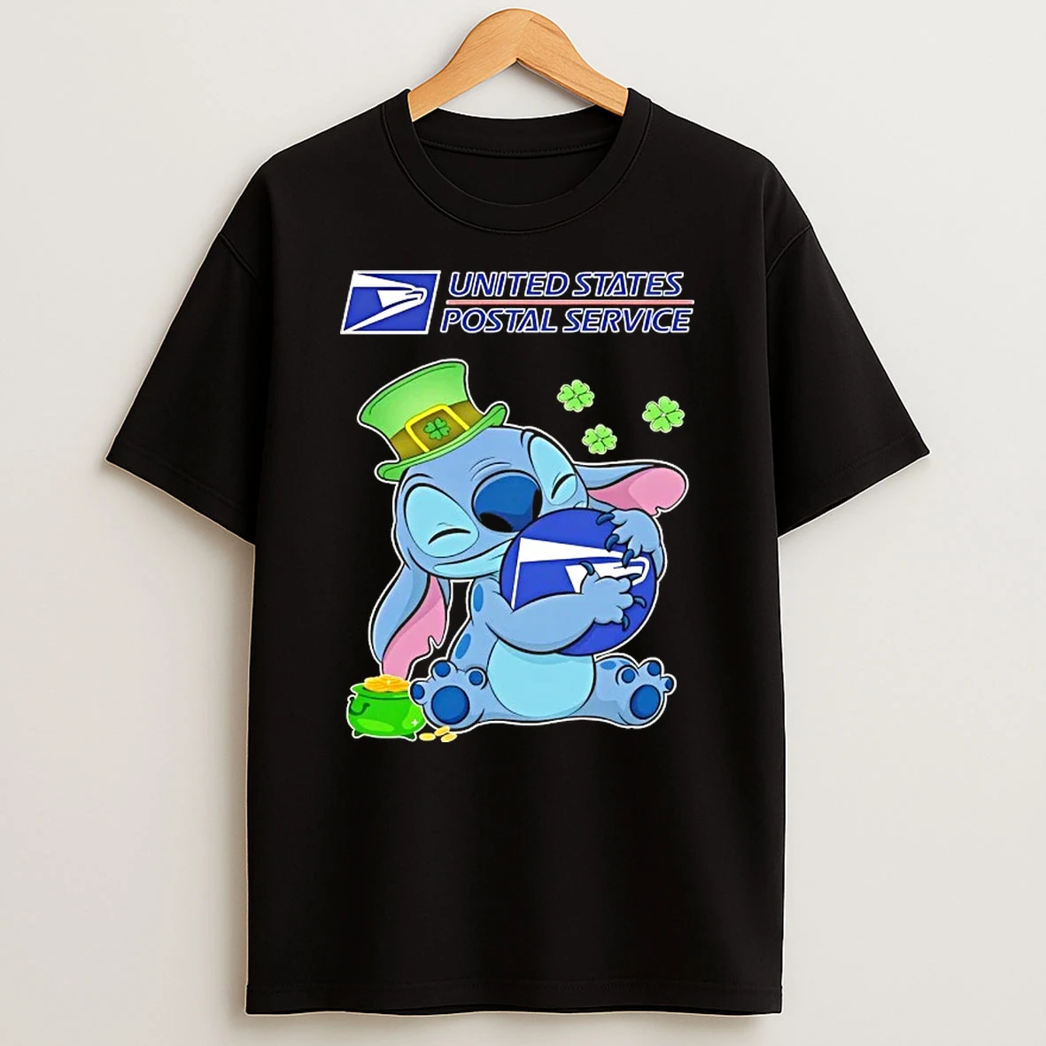 Stitch Hug Usps Logo Happy St Patricks Day T Shirt